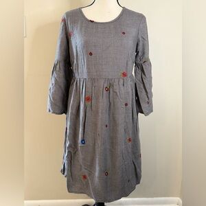 Emberley floral embroidered black white plaid mini dress SZ SM